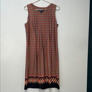 Perceptions Geometric Orange and Black Midi Dress